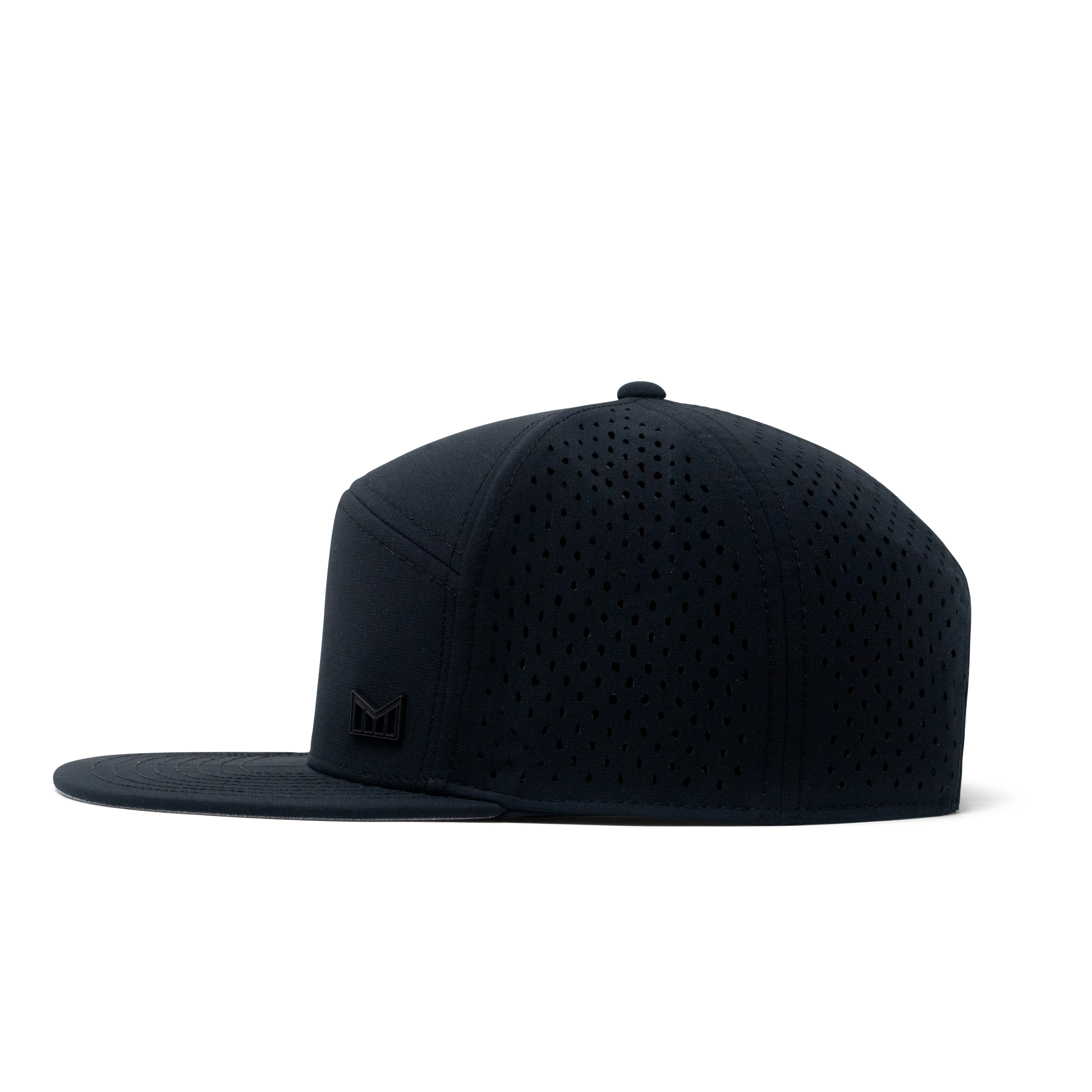 The side view of the Melin Horizon Fit Treches Icon Hydro hat in black