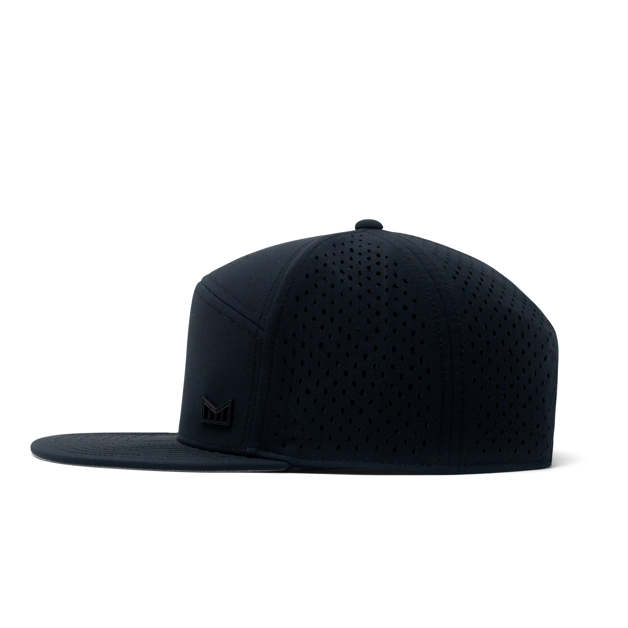 The side view of the Melin Horizon Fit Treches Icon Hydro hat in black