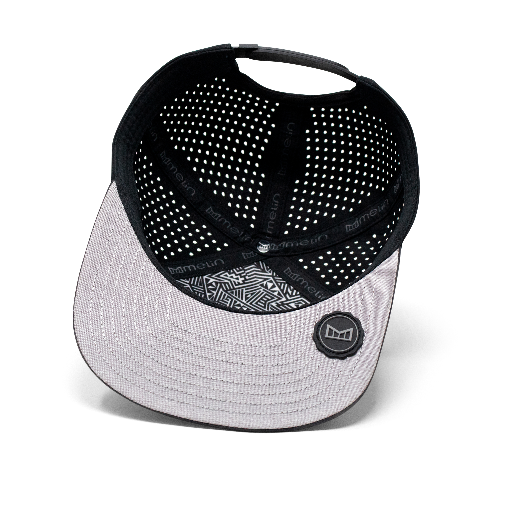 The inside view of the Melin Horizon Fit Treches Icon Hydro hat in black