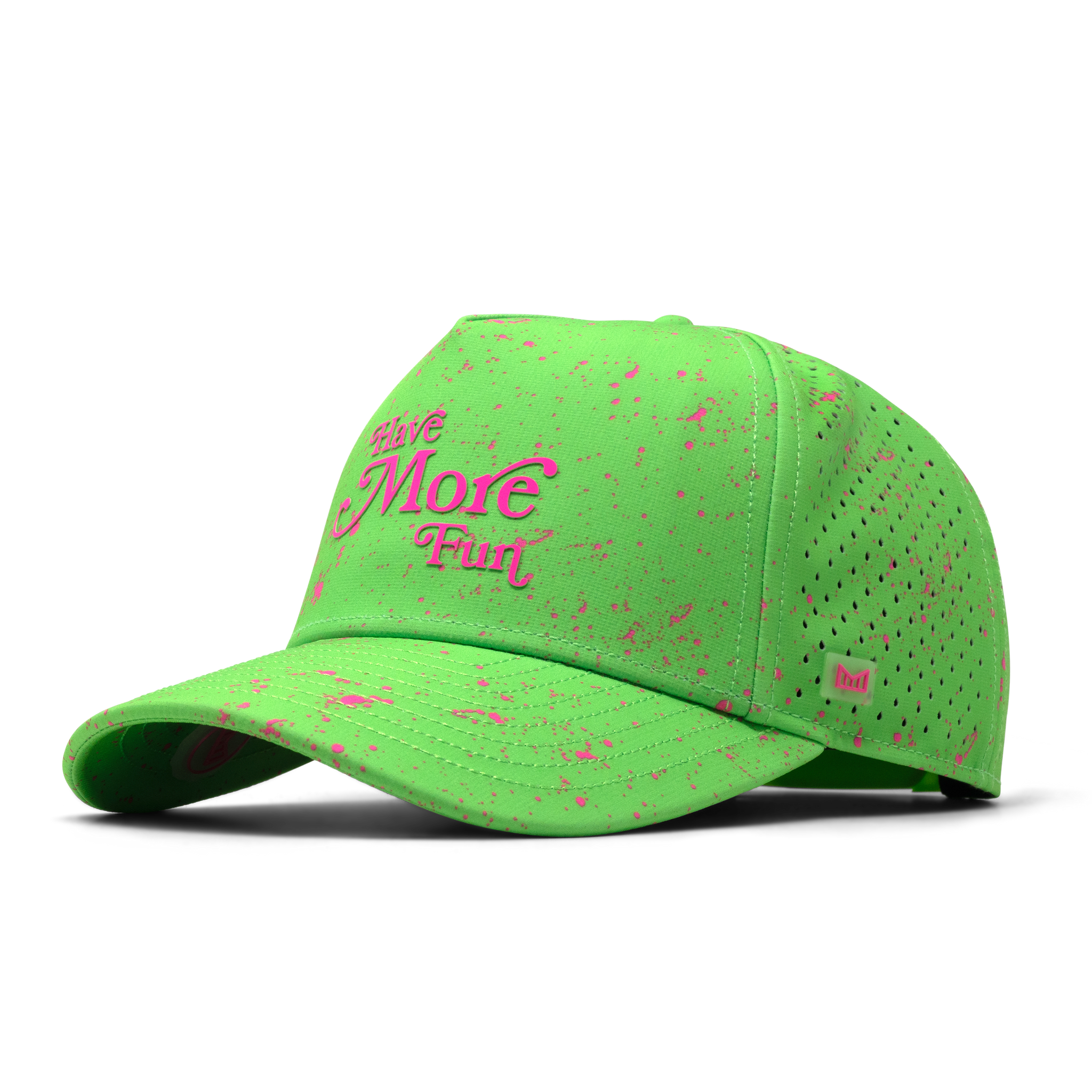 The front, angled view of the melin Odysea Neon Hydro Split Fit in Slime