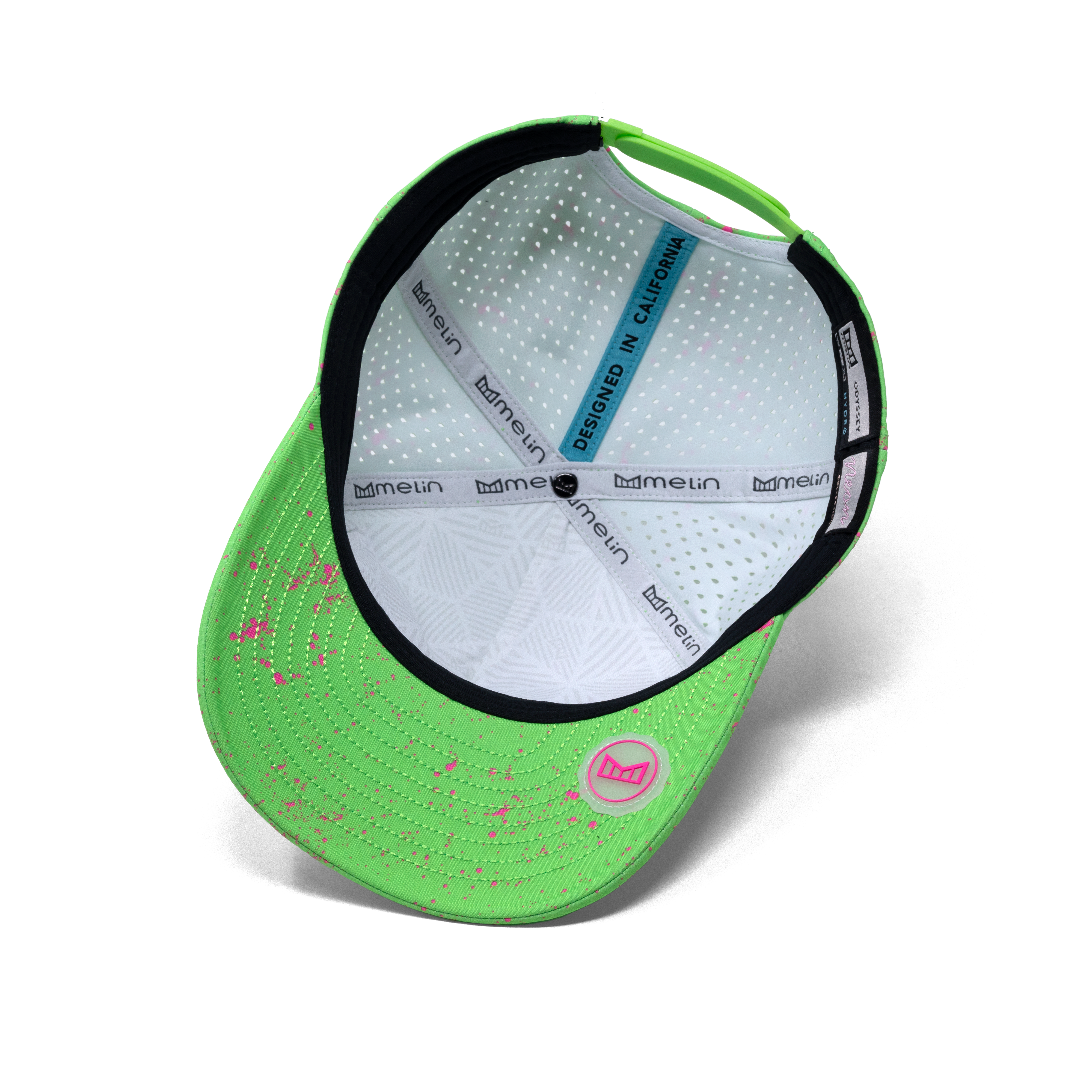 The inside view of the melin Odysea Neon Hydro Split Fit in Slime