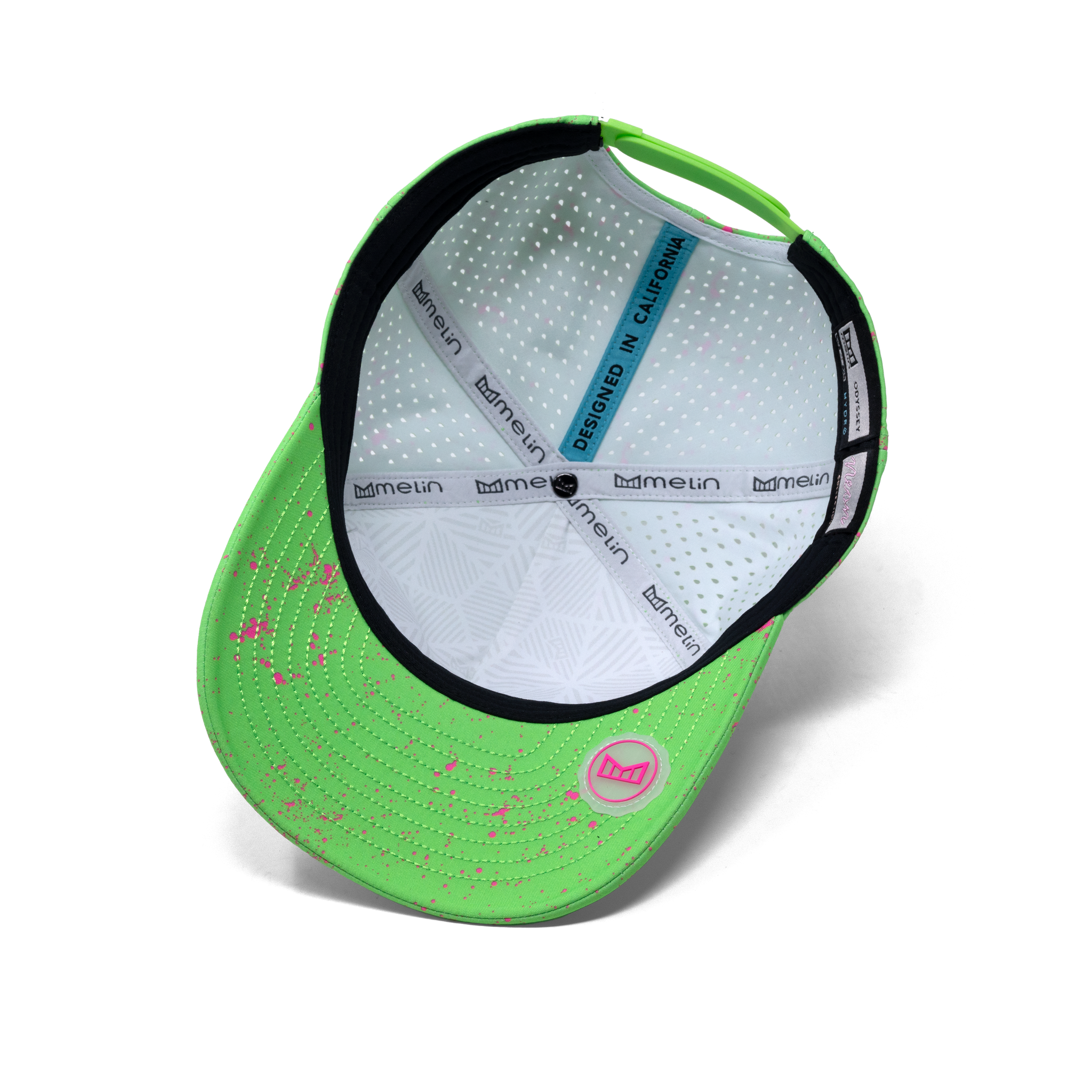 The inside view of the melin Odysea Neon Hydro Split Fit in Slime