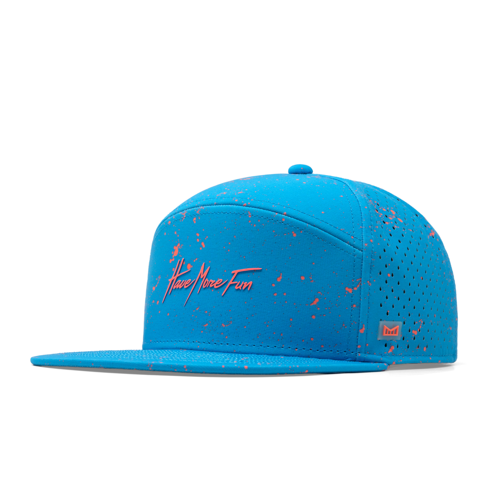 The front, angled view of the melin Trenches Neon Hydro  Horizon Fit in Electric Blue