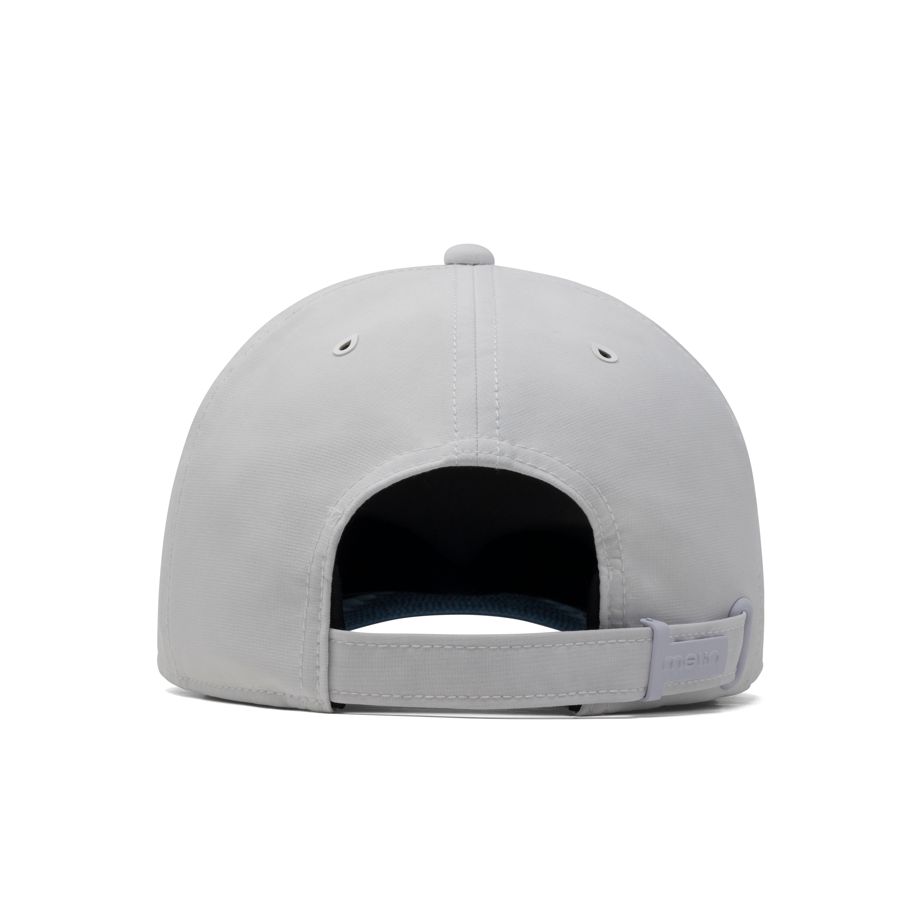 The back view of the melin The Legend Hydro  Performance Dad Hat in  Steel Blue / White