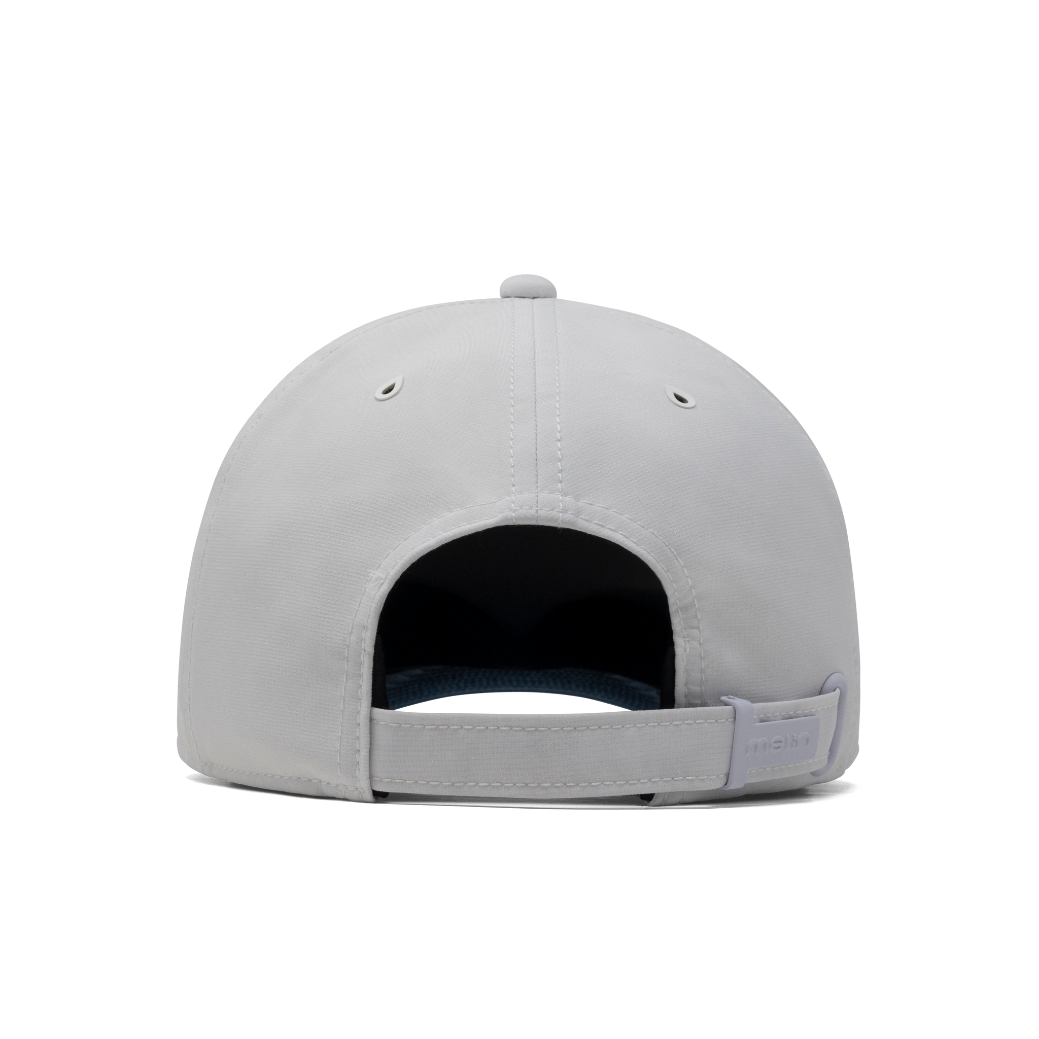 The back view of the melin The Legend Hydro  Performance Dad Hat in  Steel Blue / White