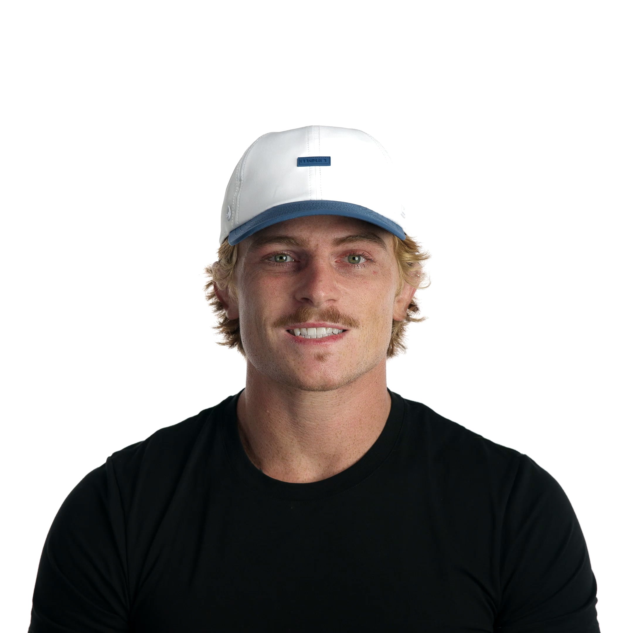 The model-image view of the melin Performance Dad Hat The Legend Hydro  in Steel Blue / White